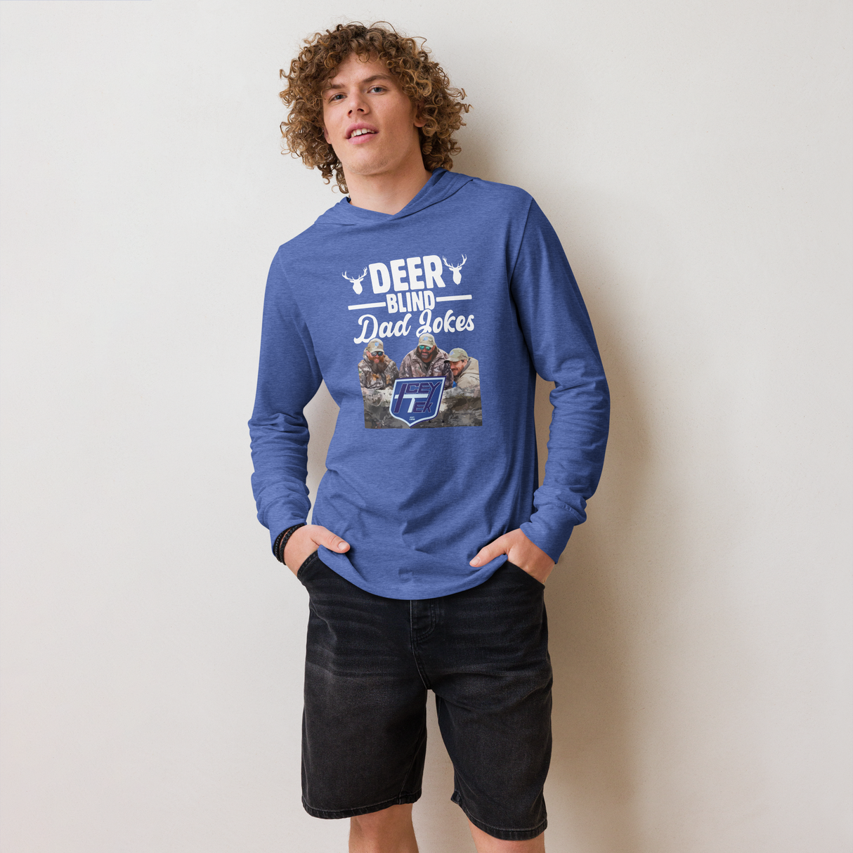 Icey-Tek Deer Blind Dad Joke Hooded Long-Sleeve Tee